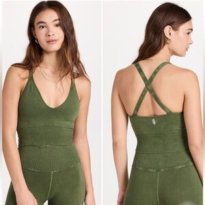 Free People Movement Women’s M/L Good Karma Racerback Crop Moss Green‎ Yoga New